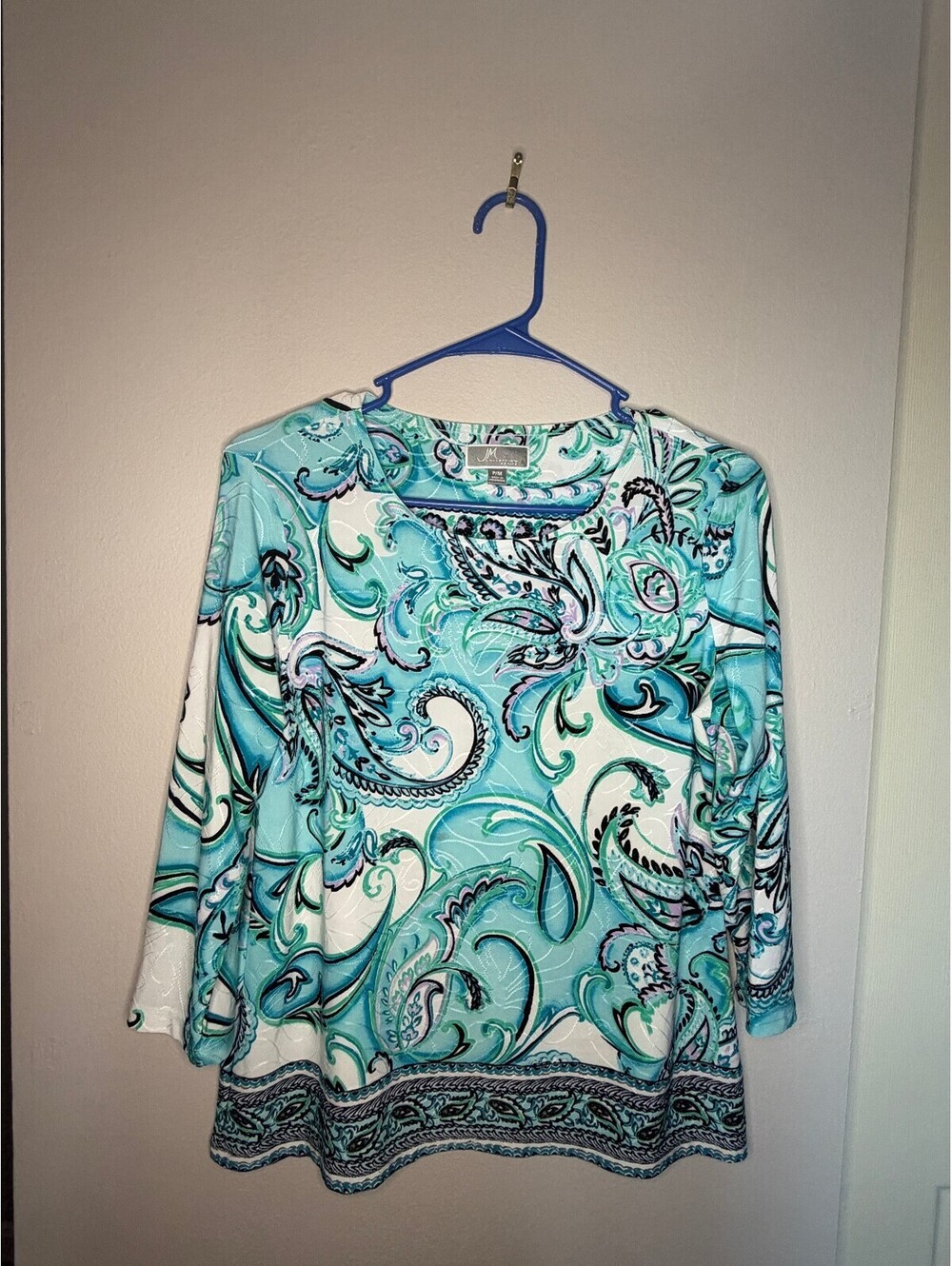 JM Collection women's aqua paisley blouse